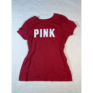 Victoria's Secret PINK Red women's T-Shirt White Letter Logo Size Large